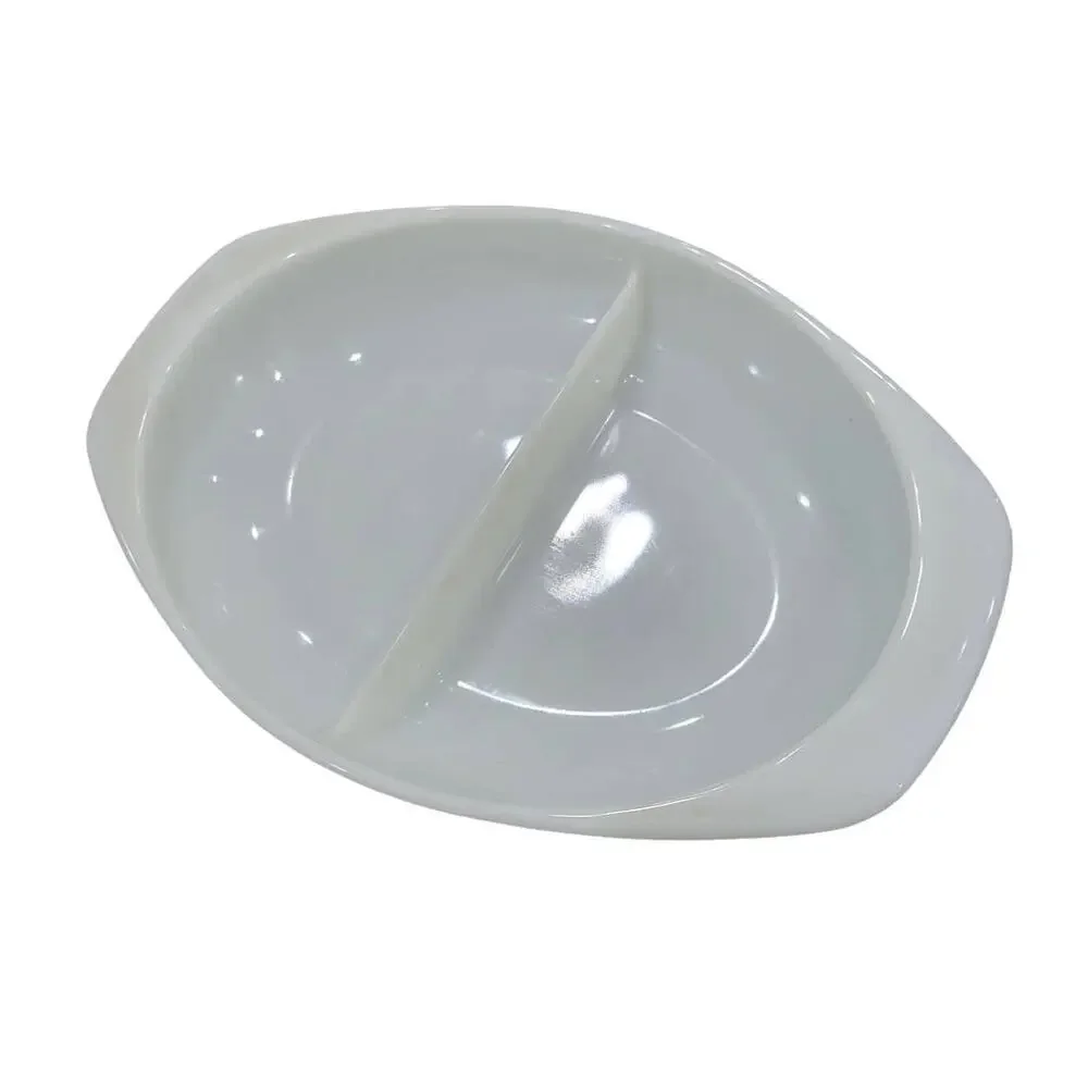 Pyrex Vintage Divided Oval Serving‎ Baking Milk Glass Dish 1.5qt White